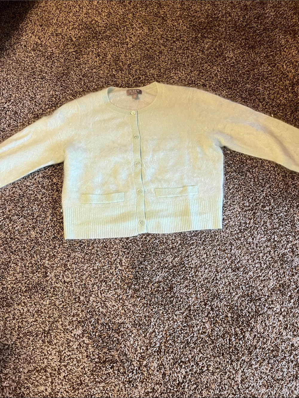J. Crew Pale Mint Crewneck Button-Front Cardigan